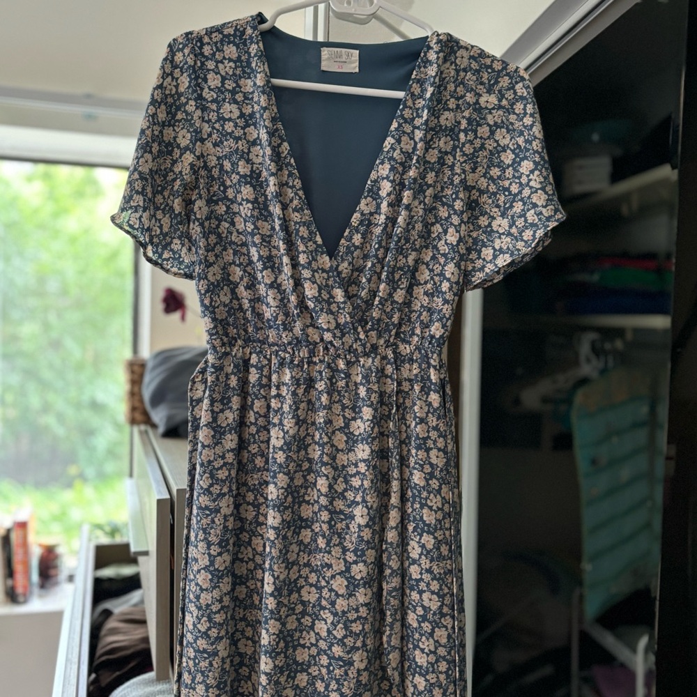 Blue Floral Tie Dress